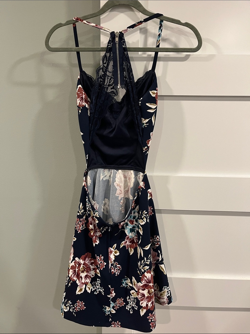 Speechless Navy Floral Mini Dress with Lace Back - Picture 2 of 4